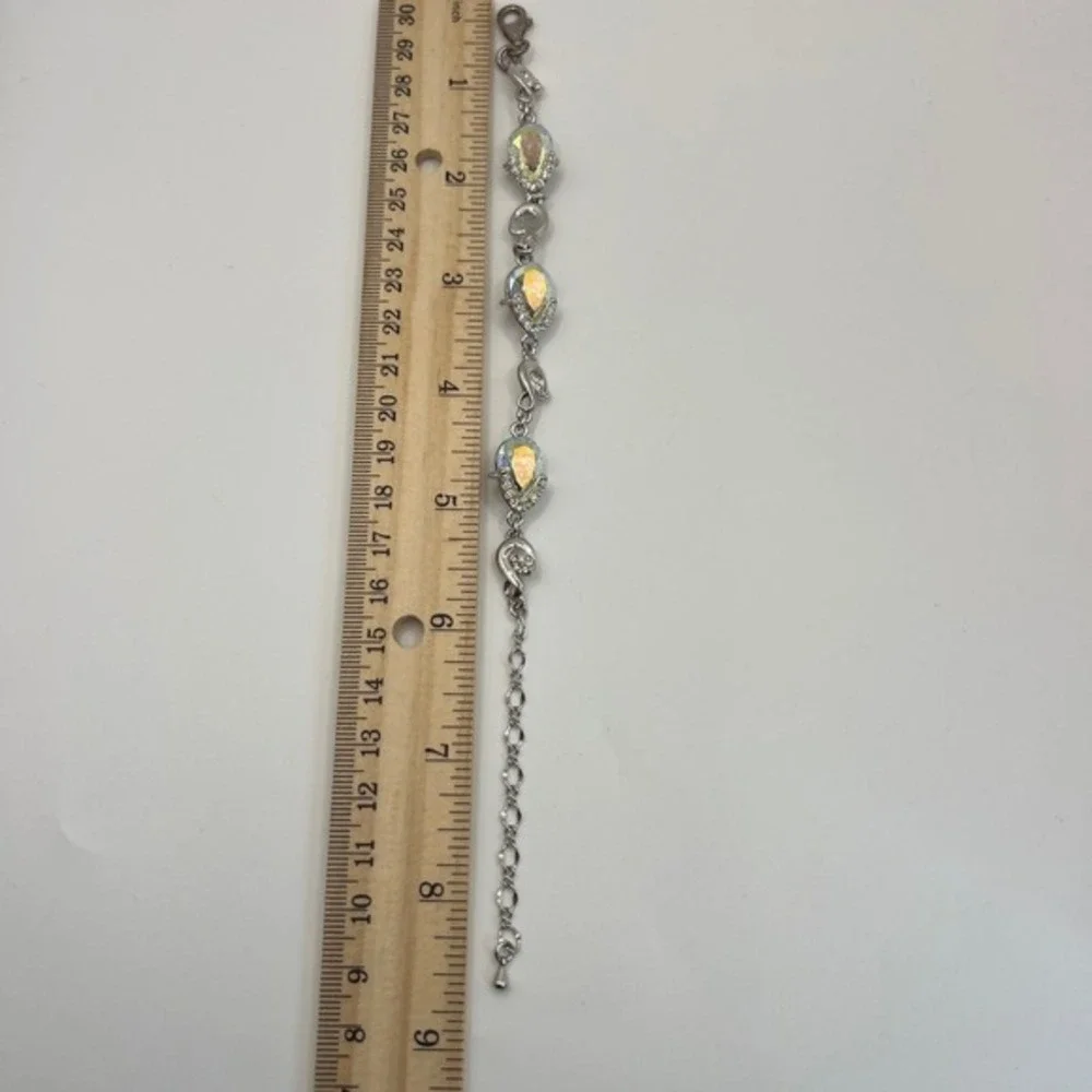 FA‎ 925 Sterling Silver AB Crystal Teardrop Bracelet Rhinestone Adjustable